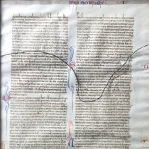 Vulgate Bible Manuscript Vellum Leaf Featuring a Full "P" Marginal Descende