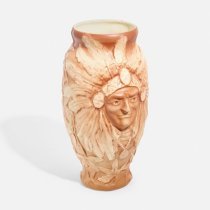 Rare Jeweled Line Vase Featuring a Portrait of an Indigenous American