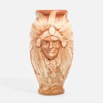 Rare Jeweled Line Vase Featuring a Portrait of an Indigenous American