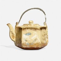 Limoge Teapot Featuring Crabs and a Blue Fish