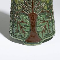 Della Robbia Three-Handled Vase Featuring Carved and Stylized Oak Trees