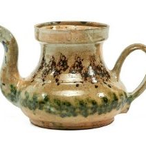Teapot and Lid Featuring a Green and Brown Sponged Glaze Band