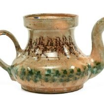 Teapot and Lid Featuring a Green and Brown Sponged Glaze Band