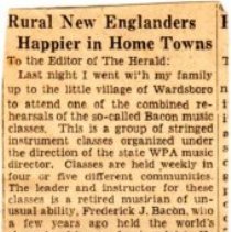 newspaper clipping/rural new englanders frederick j. bacon