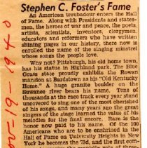 newspaper clipping/stephen c. foster's fame