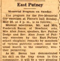newspaper clipping/east putney mr. & mrs. frederick bacon
