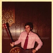 Ron Henkel with his Jany Super Eagle Plectrum banjo Sept. 7, 1972