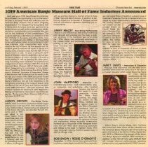 newspaper article/ 2019 american banjo museum hof inductees announced