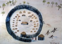 Fortified Indian Village, Watercolor, Vara A. Majette
