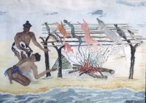 Drying Meat, Fish, and Other Food, Watercolor, Vara A. Majette