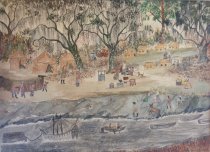 Building Fort Frederica, Watercolor, Vara A. Majette