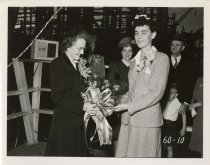 Presenting Floral Bouquet to Sponsor, Launch Ceremony, SS Abigail Gibbons