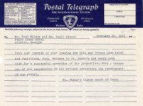 Telegraph from Board of Trade regarding King and Prince Club Hotel