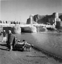 Shepherds in Front of Cliff Town, Ghazni, Afghanistan