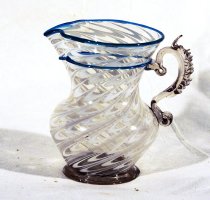 Clear Pitcher with Blue Threaded Rim