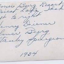 H. Deiner, E. Berg and S. Spurgeon at Elmer Berg's Resort - 1934