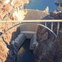 Hoover Dam and the Mike O'Callaghan–Pat Tillman Memorial Bridge, from a helicopter