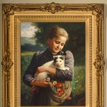 Girl with Flowers and Cat