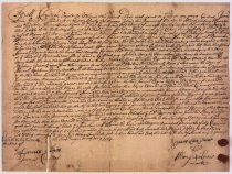 LAND DEED:  Samuel Bowne purchases property from Lewis (page 1)