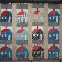 Detail, 'Schoolhouse' pattern, tied comforter made by Elizabeth Nodine