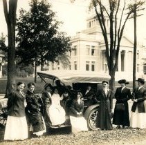 Unidentified group of women in front of town hall
