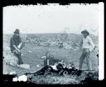Unidentified man, Leandro Tilton and W. Kuhia, Kalaupapa Settlement residents, Molokai.