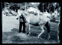 Father Philip Blom, SS.CC., and his horse, Karabi, Molokai, July 1921.