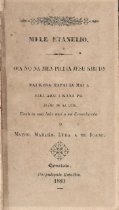 Mele evanelio.  Oia no na mea pili ia Jesu Kirito mai kona hapai ia mai a hiki aku i kona pii ana'ku ma ka luni [sic].  Unuhiia mai loko mai o na Evanelio Eha o Mateo, Marako, Luka a me Joane.