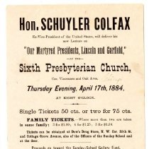 Colfax Collection, Handbill 
Notice of Lecture given by Schuyler Colfax about Abraham Lincoln