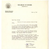 Second page: "Letters concerning his [Schuyler Colfax] copy of 13th amendment. 1952. 5 pp."