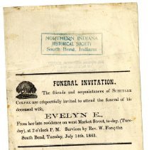 Invitation, Funeral 
Evelyn E. Colfax (Schuyler Colfax's first wife)