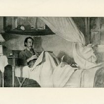 Print: RLS playing flageolet in bed, Hawaii