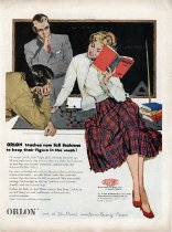 "ORLON teaches new fall fashions / to keep their figure in the wash!"