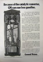General Motors Advertisement - "Because of the catalytic converter, GM cars use less gasoline."
