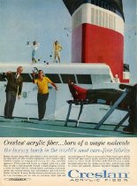 "Creslan/Acrylic Fiber/Creslan acrylic fiber…born of a magic molecule the luxury touch in the world's most care-free fabrics"