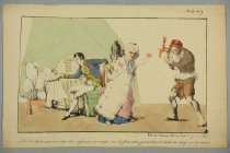 "La loi des elections est accouchée d'un enfant, qui est marqué sur le front d'un grand R, et des taches de sang sur les mains" [The law of elections has delivered an infant who is marked on his forehead with a big R, and spots of blood on his hands]