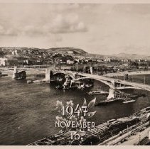 Photo postcard view of Margaret Bridge - with date 1947, November 16