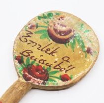 Wooden spoon close-up of  design and marking