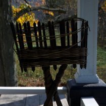 Stand (with 3 legs and slat and woven-wood top)