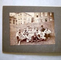 Baseball Team and Coach, seated in Amphitheater at Ohio University Campus