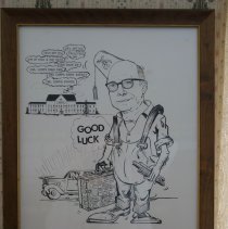 Caricature of Harry O. Huss upon retirement