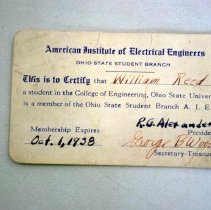 A.I.E.E. Ohio State Student Branch Membership Card (William Reed)