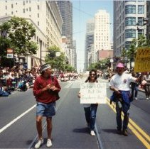 Protesters march at SF Pride