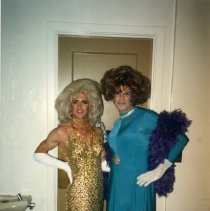 Dennis and Lark pose in drag for AGEM.