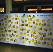 Poster at AIDS Memorial Quilt Display.