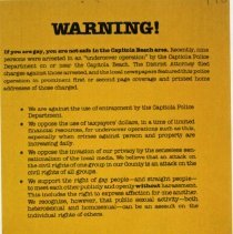 Flier about Undercover Cops at Capitola Beach