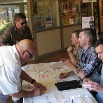 People check in to the reception.
