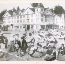 People at the beach at the Capitola Hotel.