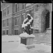 Haverhill High School, Thinker statue in snow, Summer Street, Haverhill