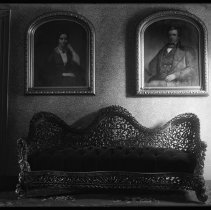 Chase House, interior with portraits, sofa, Main Street, Haverhill